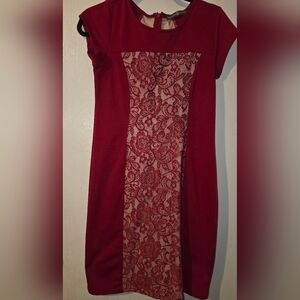 Womens Red Dress With Lace Panel Signature Collection Size S (6-8) Womens